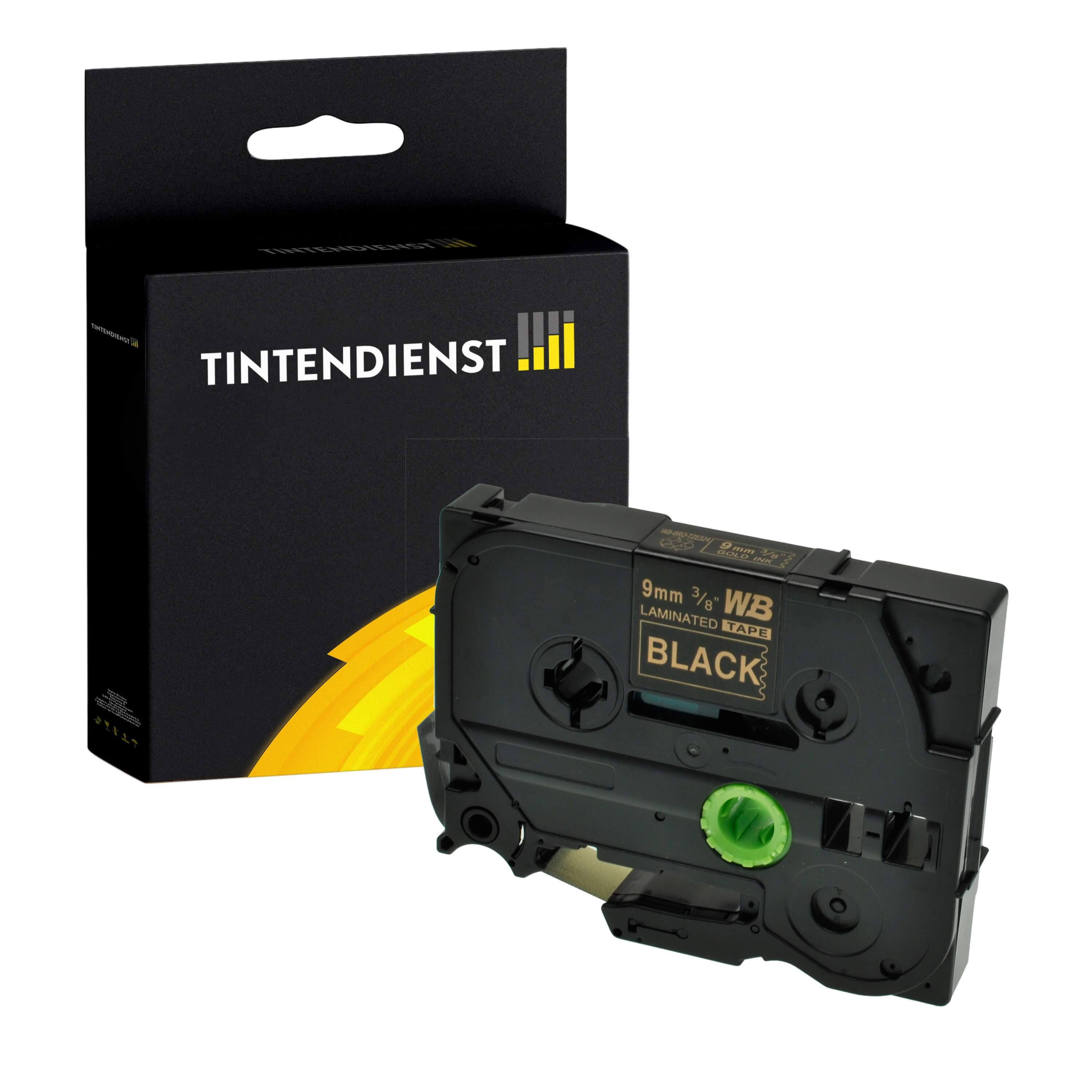 Schriftband kompatibel für Brother P-Touch Cube plus (TZE-324) 9mm/8m Gold auf Schwarz