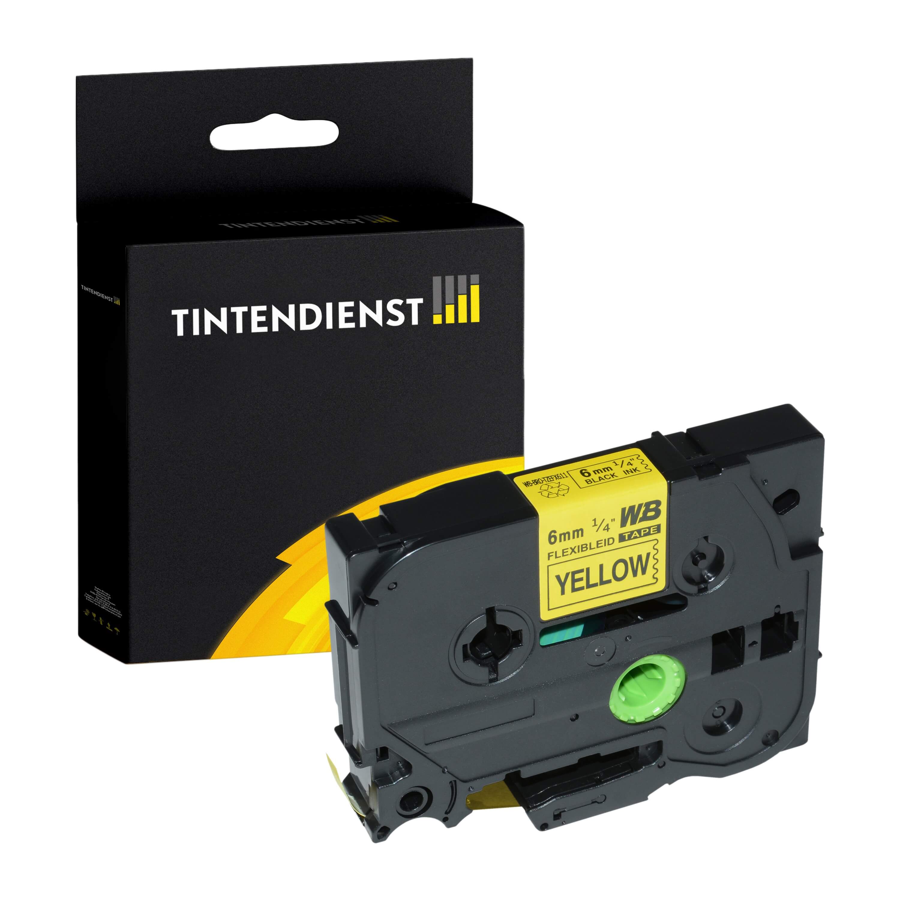 Schriftband kompatibel für Brother P-Touch 1280 CB (TZE-FX611) 6mm/8m Schwarz auf Gelb