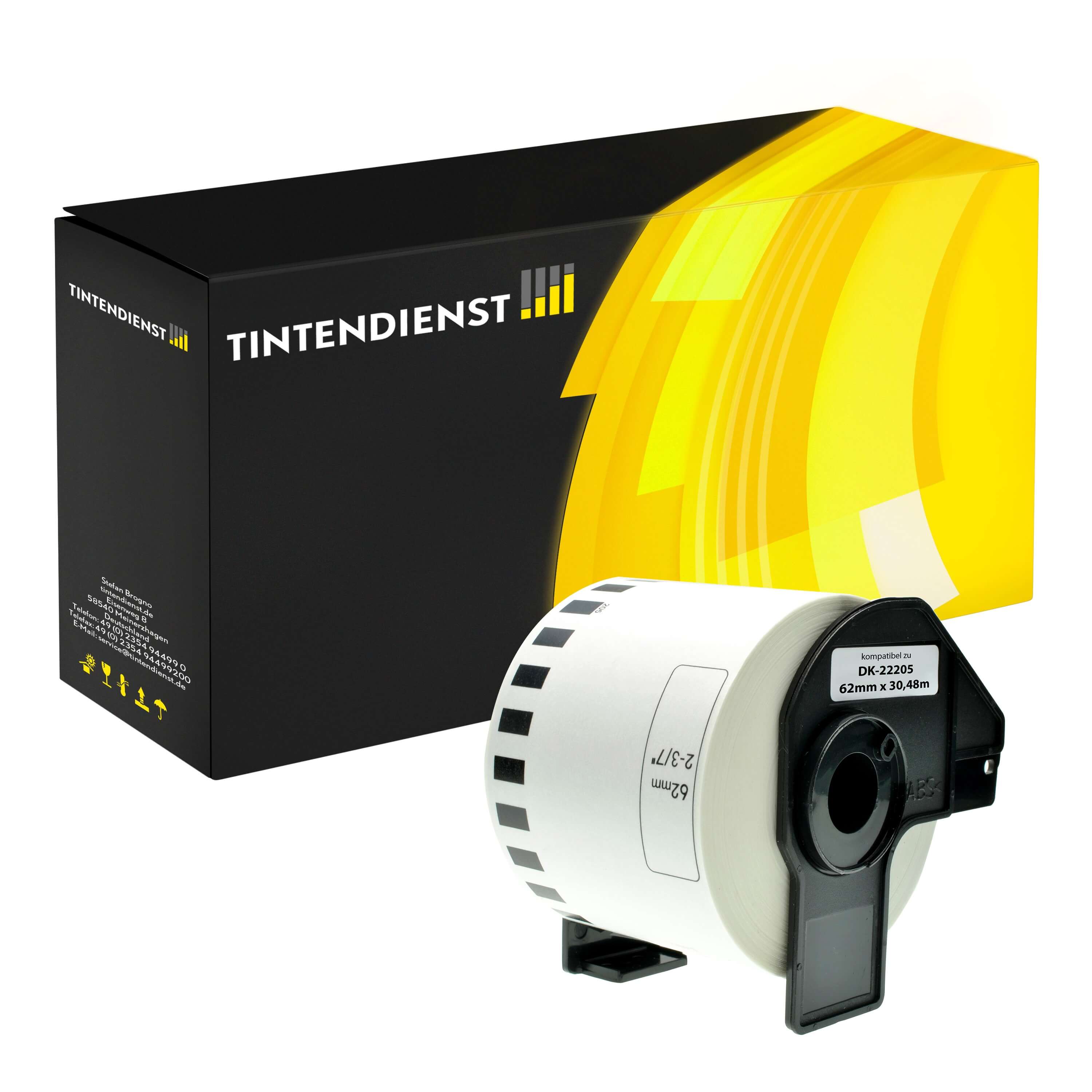 Endlosetikett kompatibel für Brother P-Touch QL 810 Series (DK-22205) Weiss 30.48m/62mm (1 Stück)