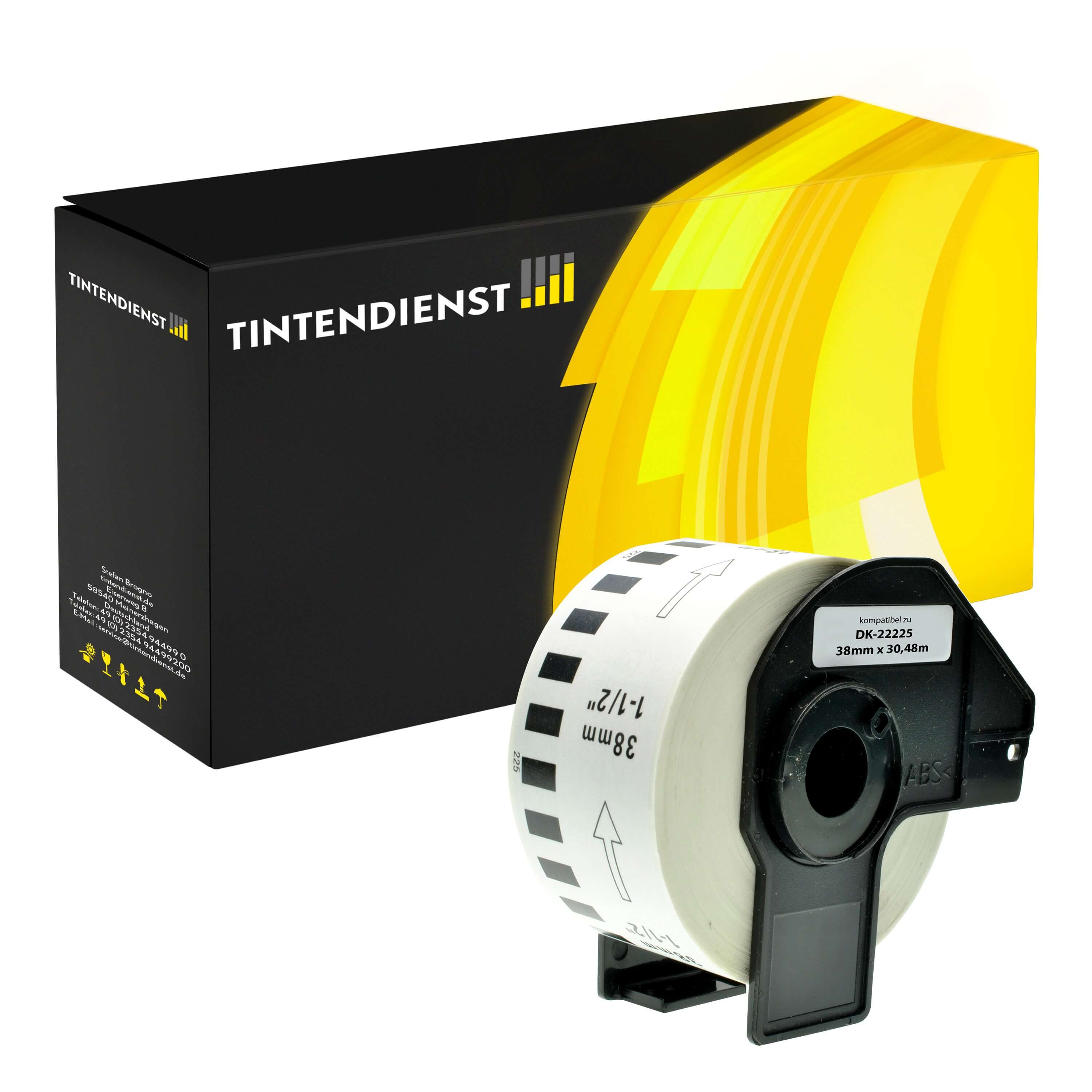 Endlosetikett kompatibel für Brother P-Touch QL 1100 (DK-22225) Weiss 30.48m/38mm (1 Stück)