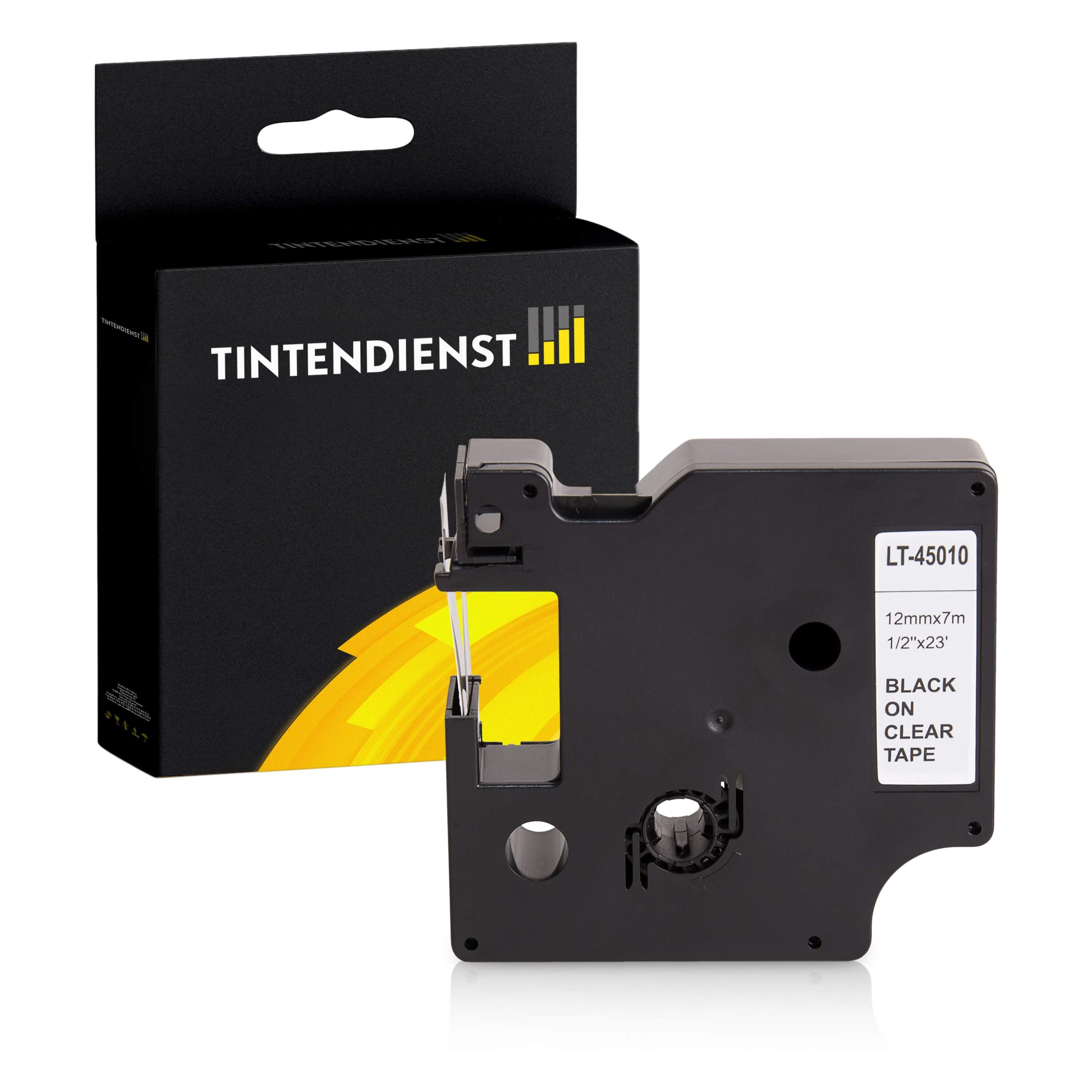 Schriftband kompatibel für Dymo LABELMANAGER 260 P (45010 / S0720500) 12mm/7m Schwarz auf Transparent