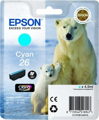 Original Druckerpatrone Epson Expression Premium XP-600 Series (C13T26124012 / 26) Cyan