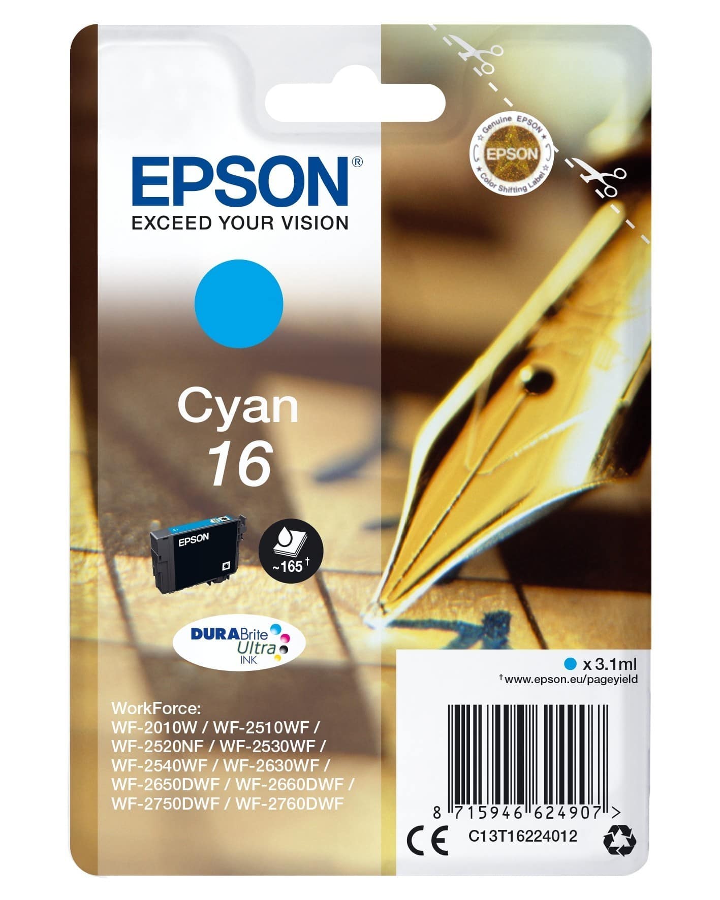 Original Druckerpatrone Epson C13T16224012 / 16 Cyan