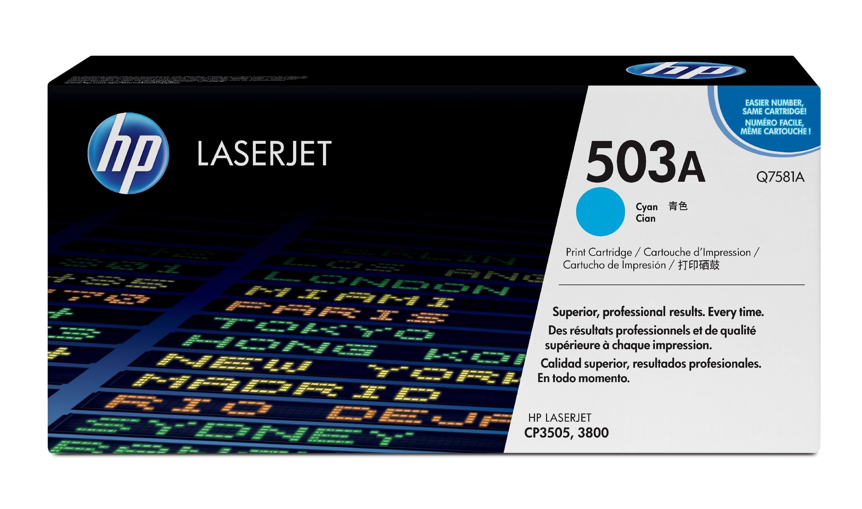 Original Toner HP Color LaserJet CP 3505 DN (Q7581A / 503A) Cyan