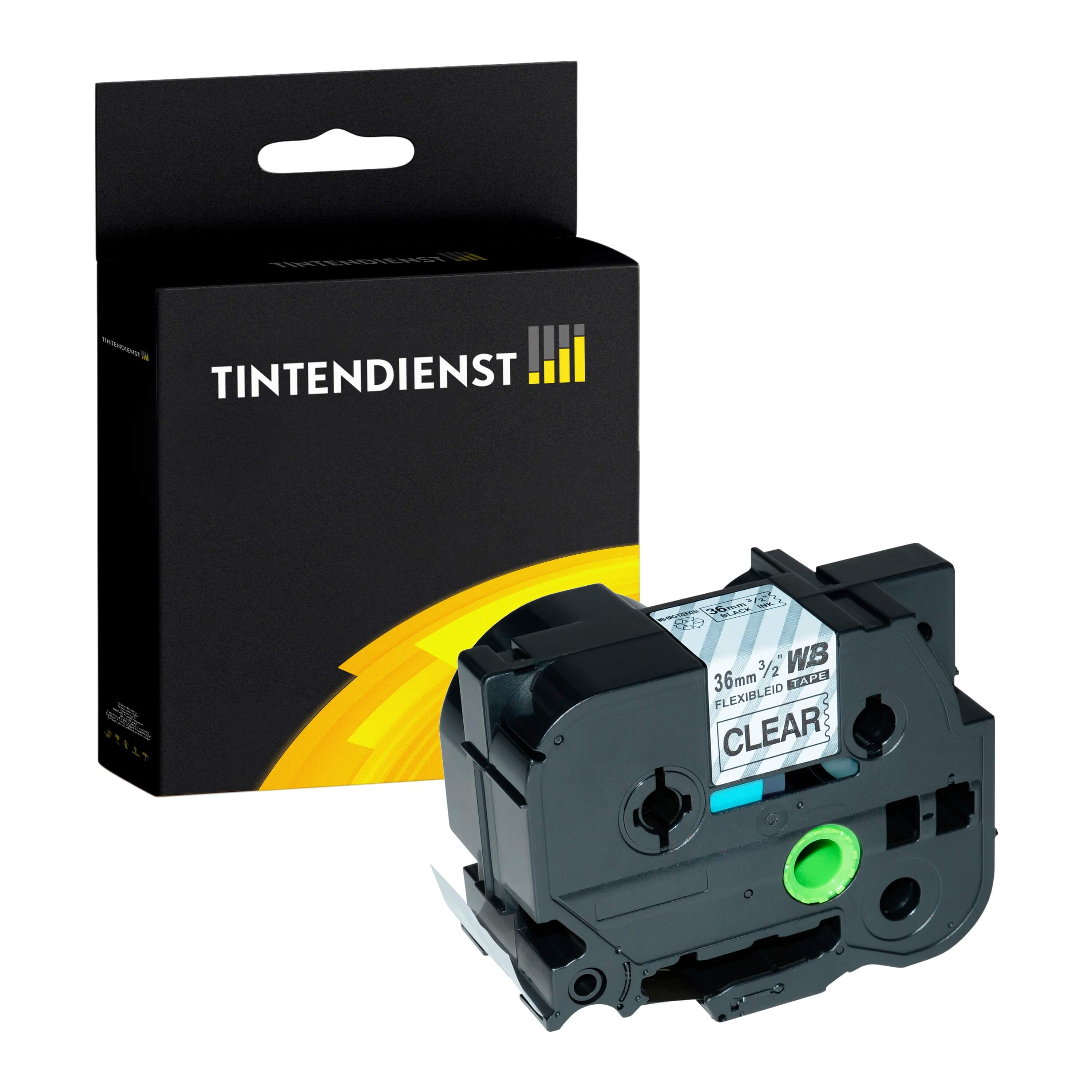 Schriftband kompatibel für Brother P-Touch 3600 (TZE-FX161) 36mm/8m Schwarz auf Transparent