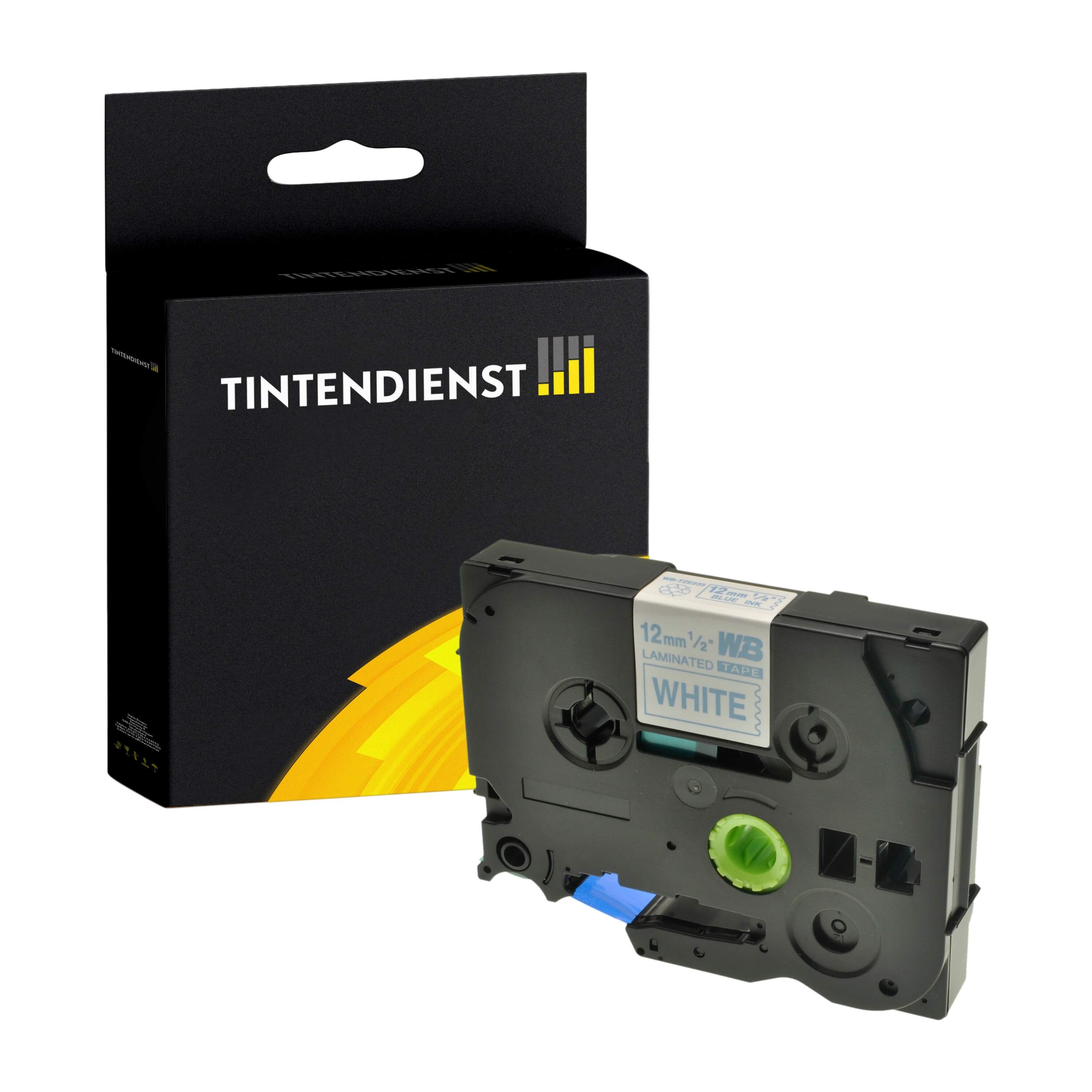 Schriftband kompatibel für Brother P-Touch D 400 (TZE-233) 12mm/8m Blau auf Weiss