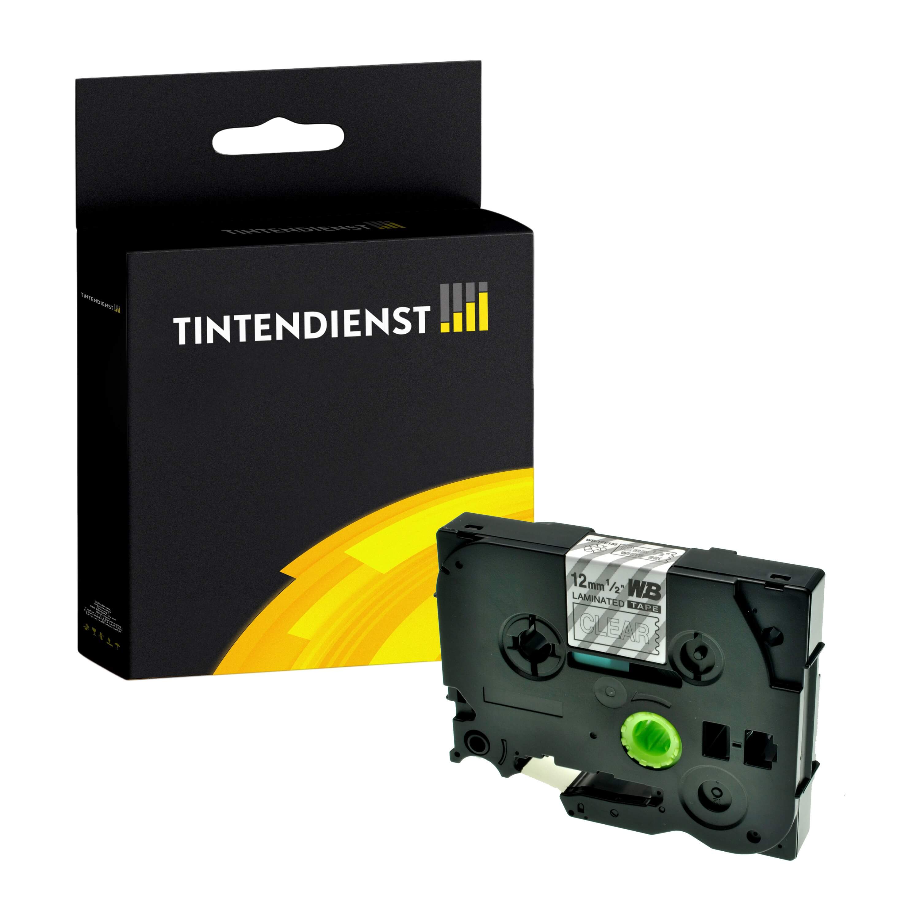 Schriftband kompatibel für Brother P-Touch H 500 Series (TZE-135) 12mm/8m Weiss auf Transparent