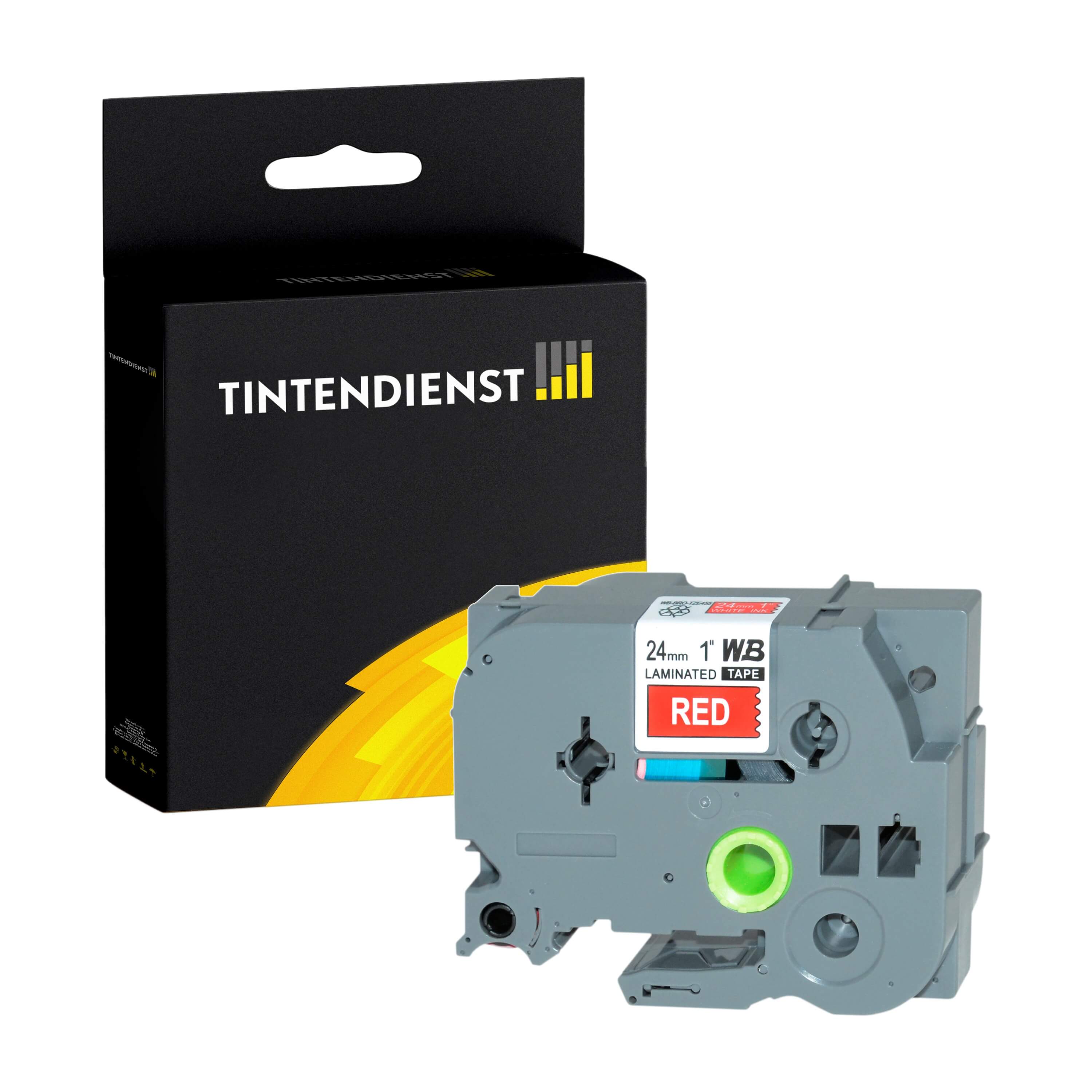 Schriftband kompatibel für Brother P-Touch D 800 W (TZE-455) 24mm/8m Weiss auf Rot