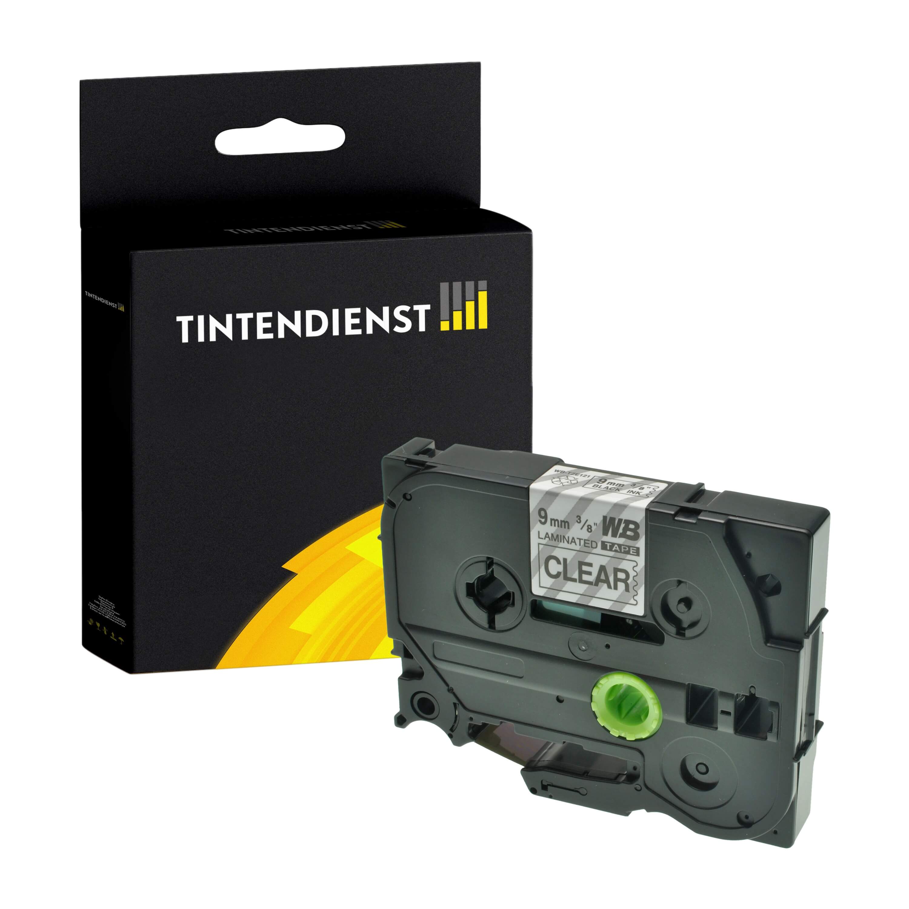 Schriftband kompatibel für Brother P-Touch PT-P 900 Series (TZE-121) 9mm/8m Schwarz auf Transparent