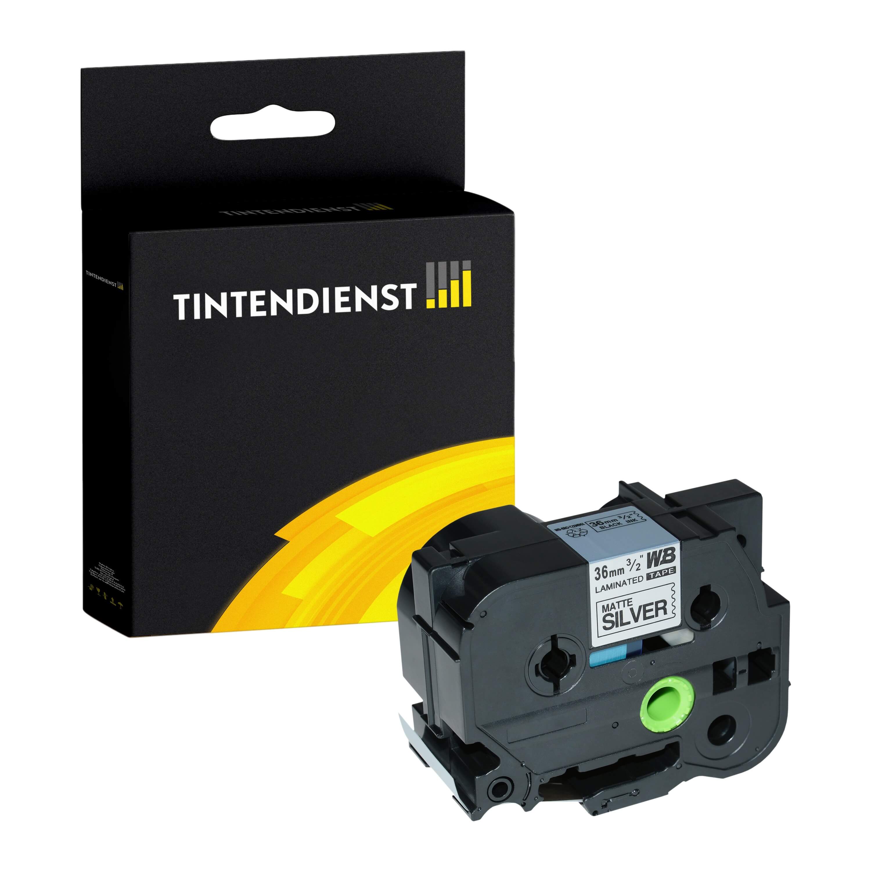 Schriftband kompatibel für Brother P-Touch 3600 (TZE-M961) 36mm/8m Schwarz auf Matt Silber