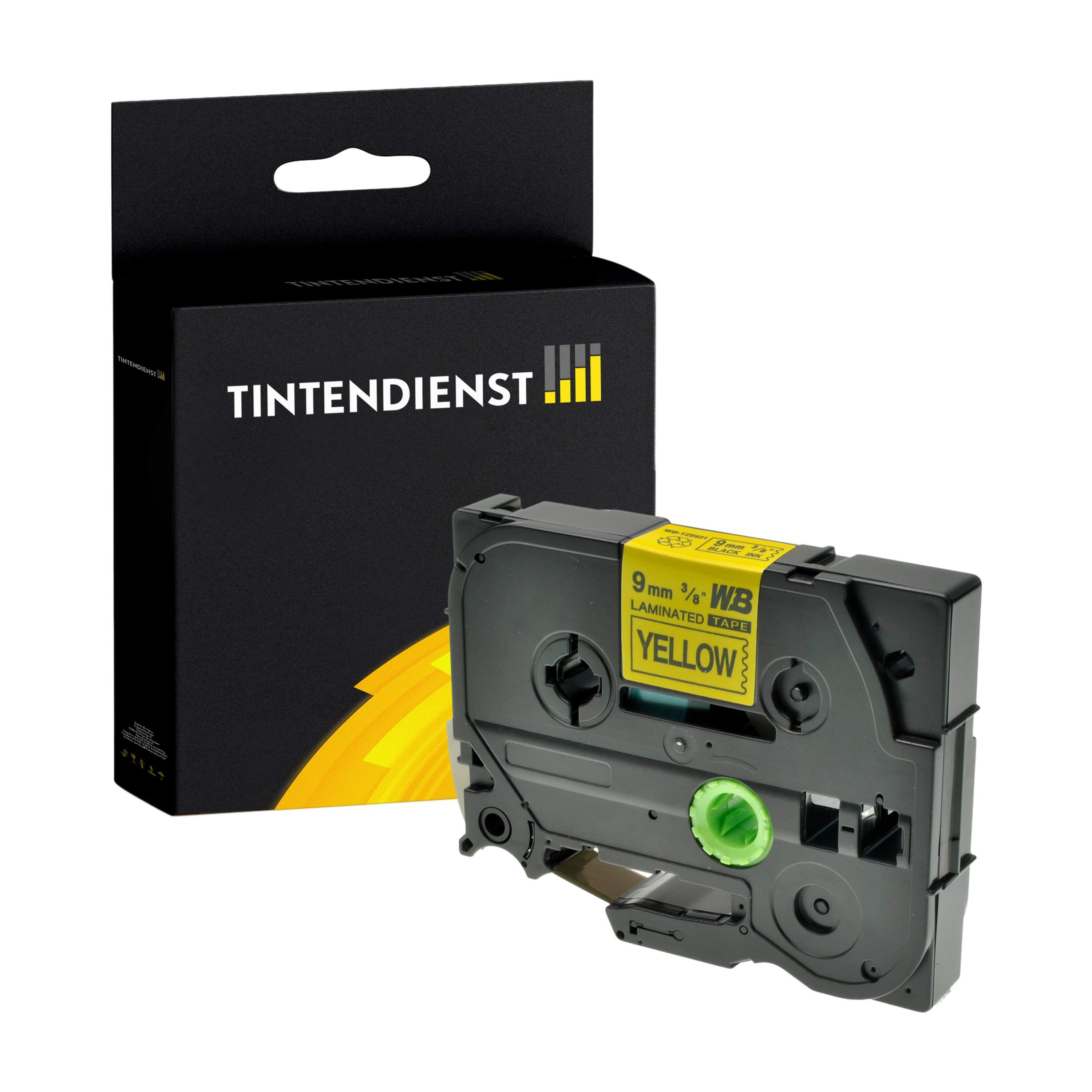 Schriftband kompatibel für Brother P-Touch 2400 E (TZE-621) 9mm/8m Schwarz auf Gelb