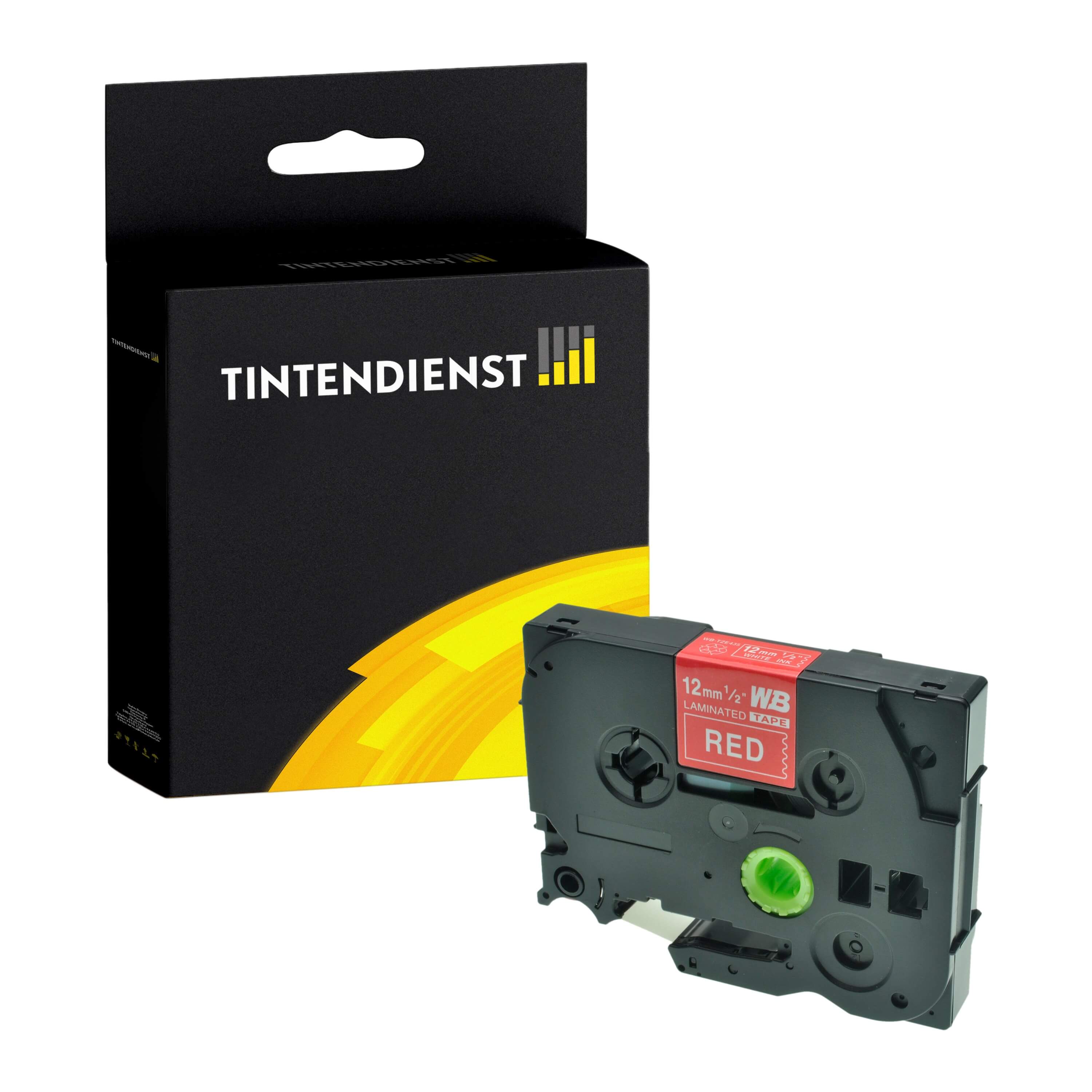 Schriftband kompatibel für Brother P-Touch GL 100 (TZE-435) 12mm/8m Weiss auf Rot