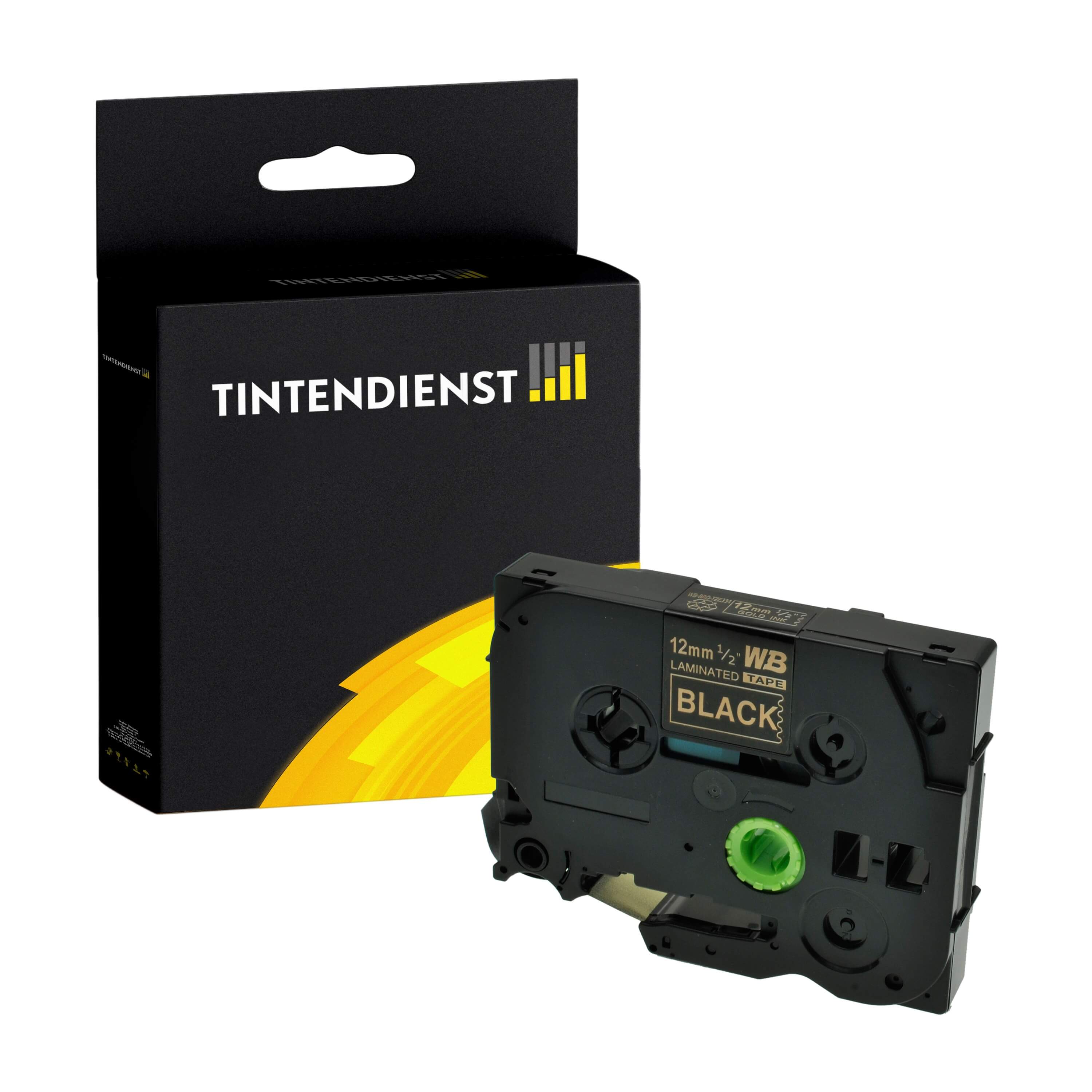 Schriftband kompatibel für Brother P-Touch H 500 Series (TZE-334) 12mm/8m Gold auf Schwarz